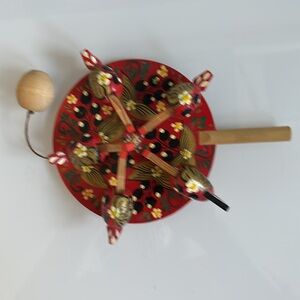 Traditional Wooden Folk Art Toy-5 Chickens Pecking Food Paddle Rooster Hen